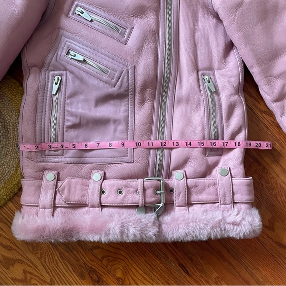 The Arrivals Pink Leather Jacket with Shearling Trim - Picture 10 of 11